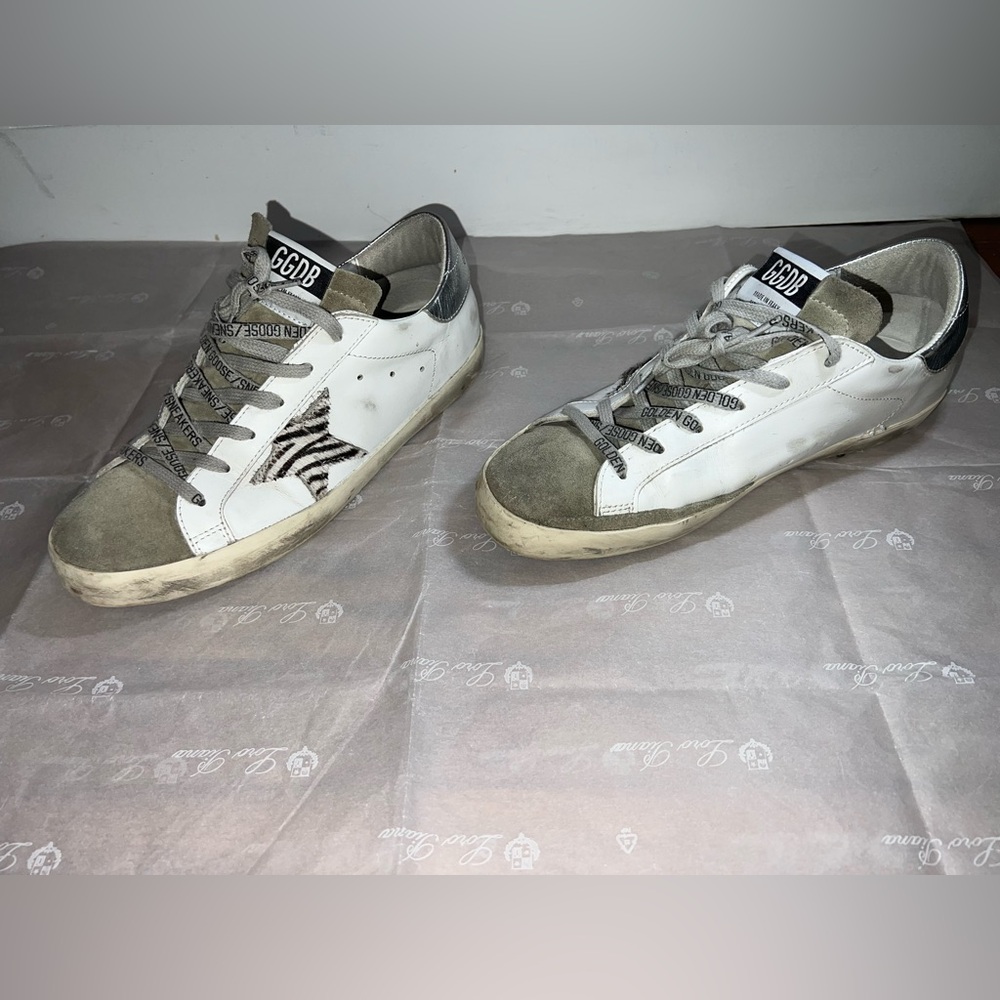 Golden Goose Women's Super-Star with zebra print pony skin star. size 40( 10) .